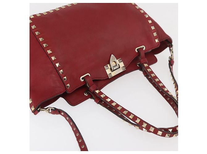 VALENTINO Borsa Rock Studs in pelle 2 in 1 Rossa Oro Auth BA12287 Rosso D'oro - vista 6