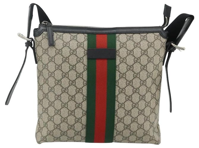 Gucci Borsa GG Supreme Web Sherry Line PVC Beige Argento 387111 Auth ka4079 - vista 13