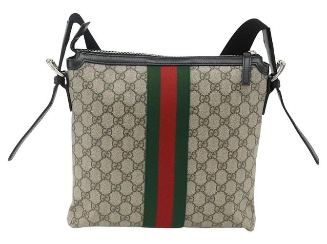 Gucci Borsa GG Supreme Web Sherry Line PVC Beige Argento 387111 Auth ka4079 - vista 2