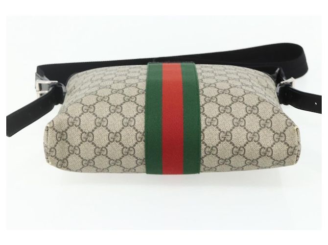 Gucci Borsa GG Supreme Web Sherry Line PVC Beige Argento 387111 Auth ka4079 - vista 5