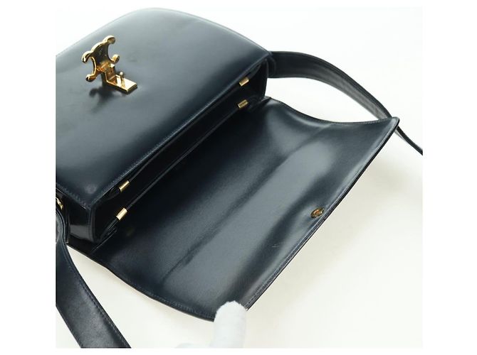 Céline Borsa a Spalla CELINE Triomphe in Pelle Blu Navy e Oro Auth mr2338V D'oro - vista 11