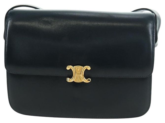 Céline Borsa a Spalla CELINE Triomphe in Pelle Blu Navy e Oro Auth mr2338V D'oro - vista 13