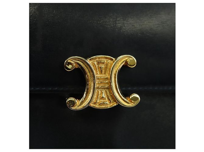 Céline Borsa a Spalla CELINE Triomphe in Pelle Blu Navy e Oro Auth mr2338V D'oro - vista 17