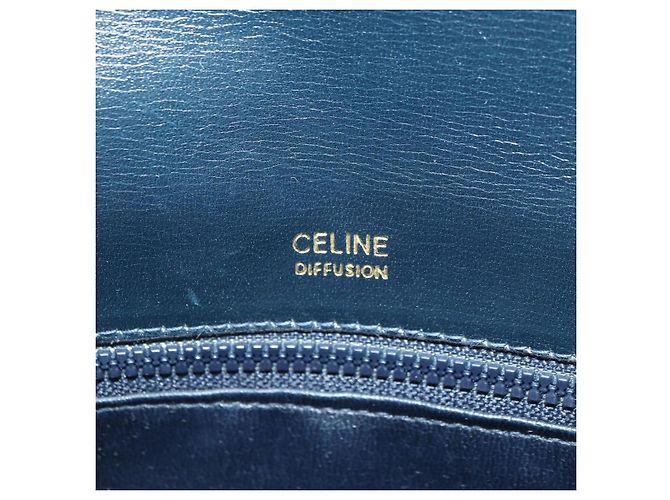 Céline Borsa a Spalla CELINE Triomphe in Pelle Blu Navy e Oro Auth mr2338V D'oro - vista 18