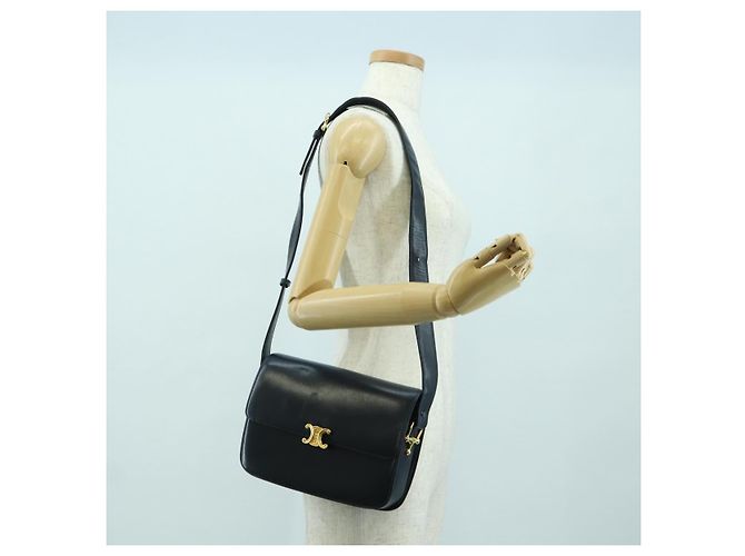 Céline Borsa a Spalla CELINE Triomphe in Pelle Blu Navy e Oro Auth mr2338V D'oro - vista 24