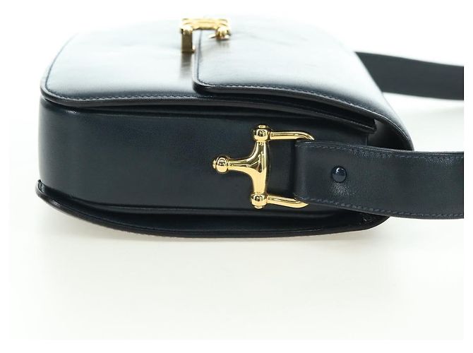 Céline Borsa a Spalla CELINE Triomphe in Pelle Blu Navy e Oro Auth mr2338V D'oro - vista 4