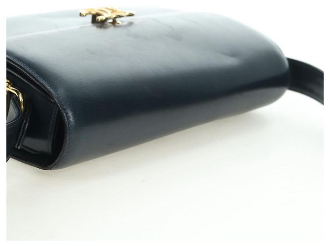 Céline Borsa a Spalla CELINE Triomphe in Pelle Blu Navy e Oro Auth mr2338V D'oro - vista 6