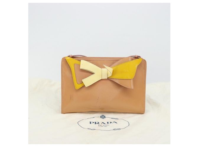 Borsa a spalla PRADA in pelle verniciata rosa oro Auth am11436 D'oro - vista 12