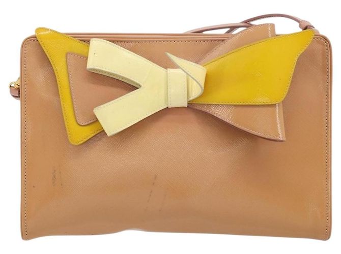 Borsa a spalla PRADA in pelle verniciata rosa oro Auth am11436 D'oro - vista 13