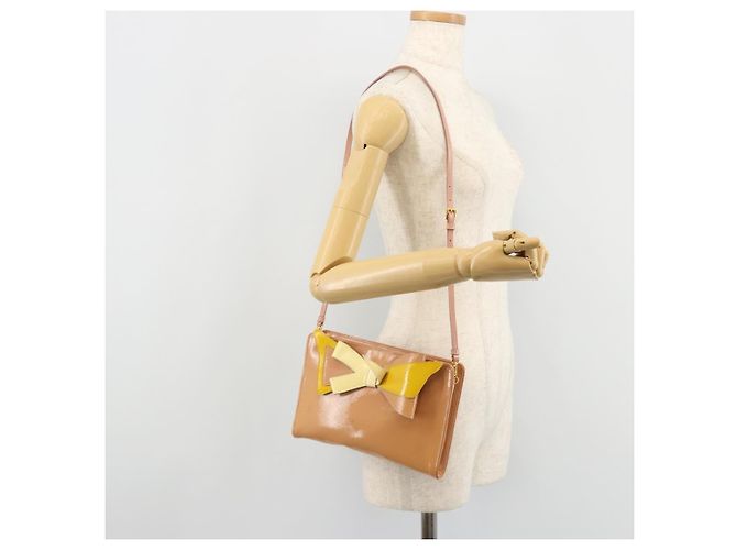 Borsa a spalla PRADA in pelle verniciata rosa oro Auth am11436 D'oro - vista 28