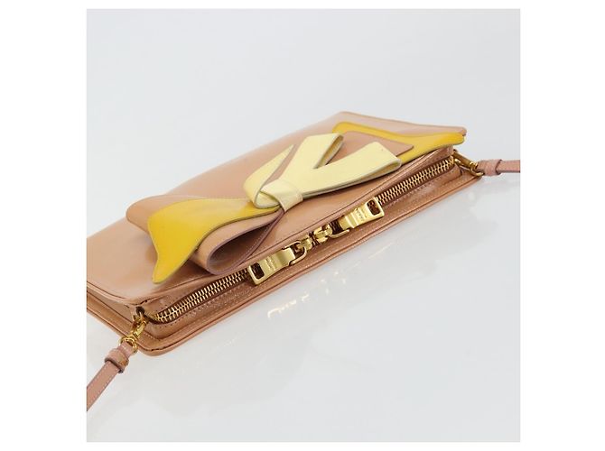 Borsa a spalla PRADA in pelle verniciata rosa oro Auth am11436 D'oro - vista 6