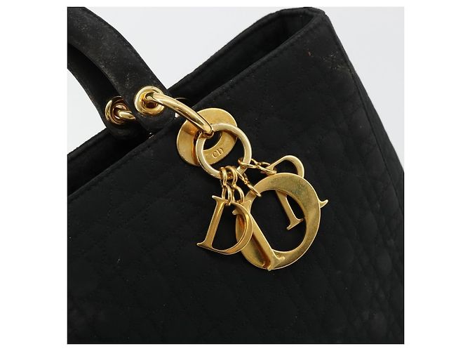Christian Dior Borsa Lady Dior in nylon nero e oro Auth 168872 D'oro - vista 10