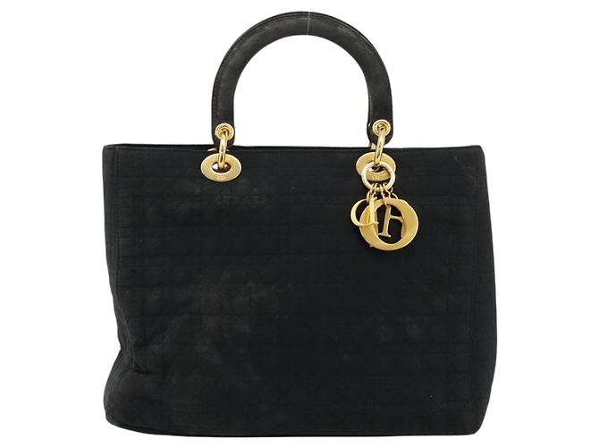 Christian Dior Borsa Lady Dior in nylon nero e oro Auth 168872 D'oro - vista 13