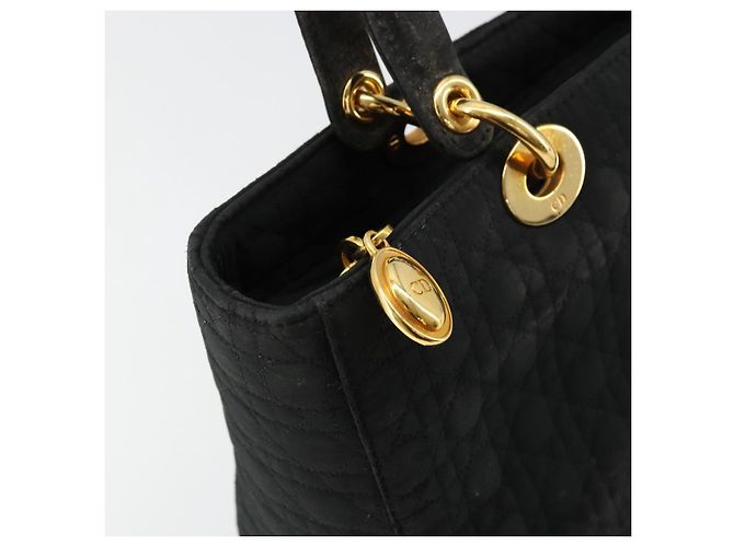 Christian Dior Borsa Lady Dior in nylon nero e oro Auth 168872 D'oro - vista 17