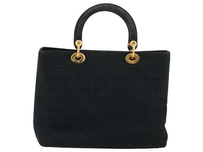 Christian Dior Borsa Lady Dior in nylon nero e oro Auth 168872 D'oro - vista 2