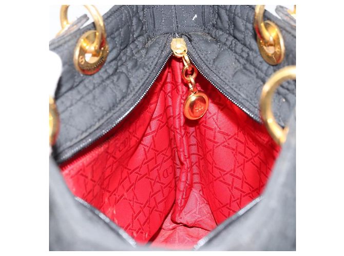 Christian Dior Borsa Lady Dior in nylon nero e oro Auth 168872 D'oro - vista 20