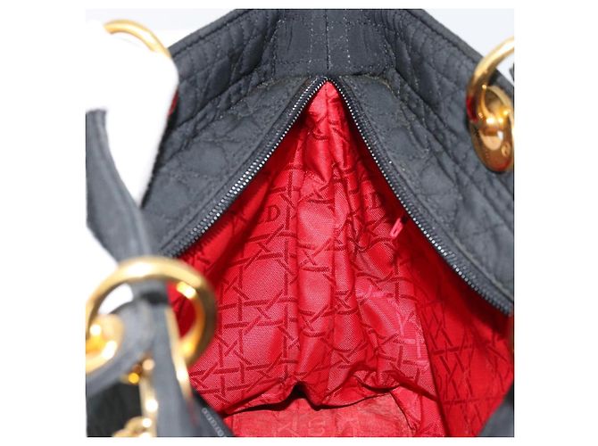 Christian Dior Borsa Lady Dior in nylon nero e oro Auth 168872 D'oro - vista 21