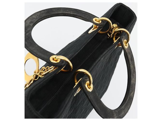 Christian Dior Borsa Lady Dior in nylon nero e oro Auth 168872 D'oro - vista 6