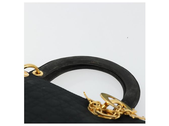 Christian Dior Borsa Lady Dior in nylon nero e oro Auth 168872 D'oro - vista 8