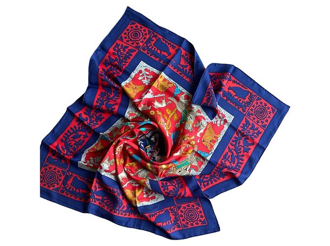 Sciarpa Hermès Early America in seta blu navy - vista 10