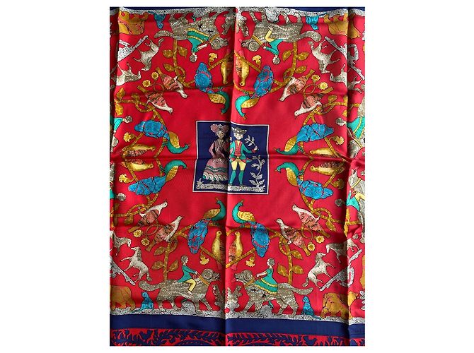 Sciarpa Hermès Early America in seta blu navy - vista 2