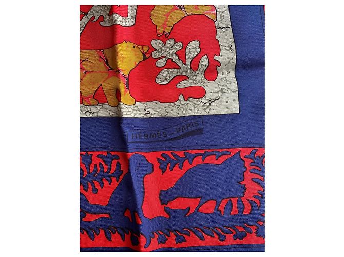 Sciarpa Hermès Early America in seta blu navy - vista 4