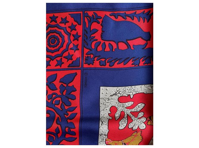 Sciarpa Hermès Early America in seta blu navy - vista 7