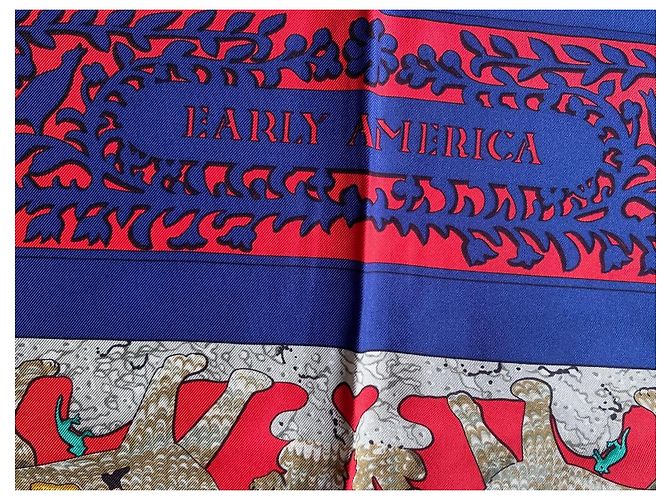 Sciarpa Hermès Early America in seta blu navy - vista 8