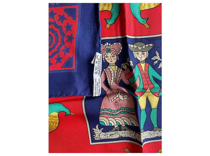 Sciarpa Hermès Early America in seta blu navy - vista 9