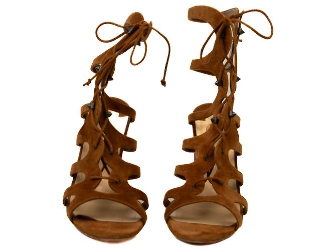 Sandali Christian Louboutin Amazoudur 85 in suede marrone - vista 3