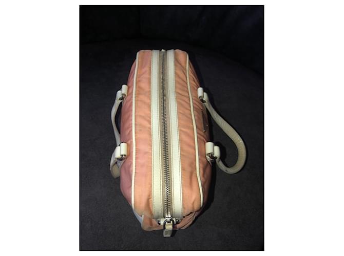 Prada Borsa a mano in nylon e pelle Rosa Beige - vista 14