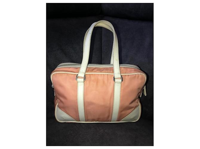 Prada Borsa a mano in nylon e pelle Rosa Beige - vista 2
