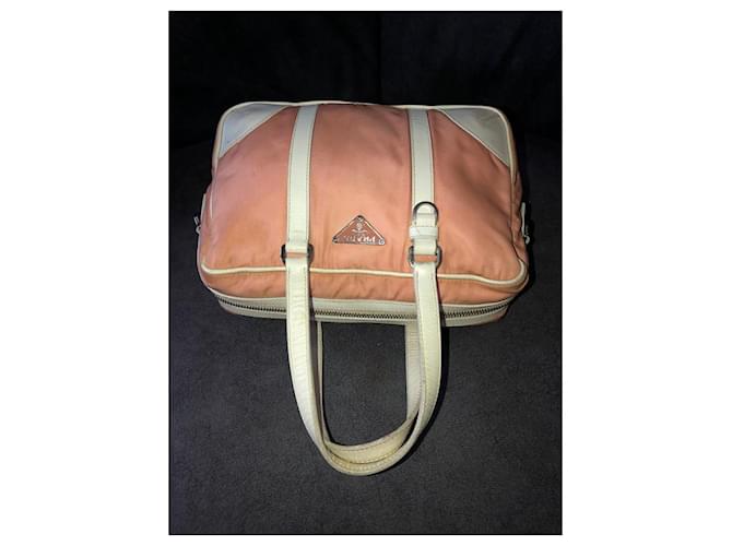 Prada Borsa a mano in nylon e pelle Rosa Beige - vista 3