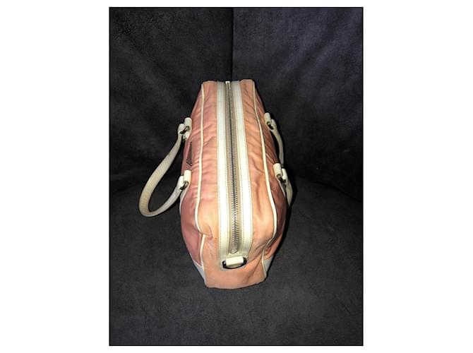 Prada Borsa a mano in nylon e pelle Rosa Beige - vista 7
