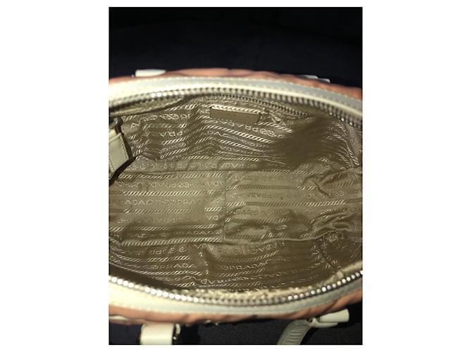 Prada Borsa a mano in nylon e pelle Rosa Beige - vista 9