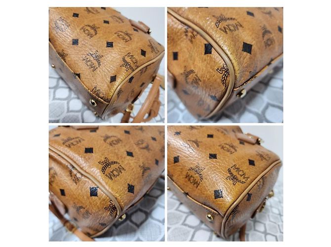 Borsa Boston in pelle Visetos MCM Cognac - vista 11