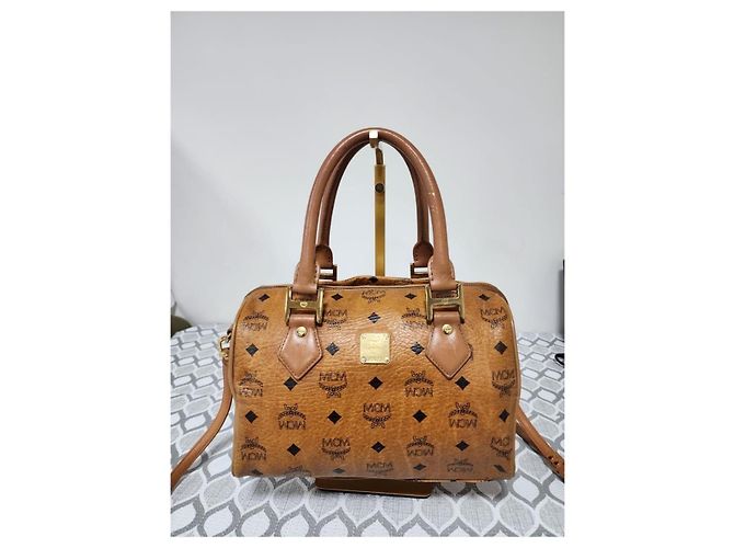 Borsa Boston in pelle Visetos MCM Cognac - vista 12