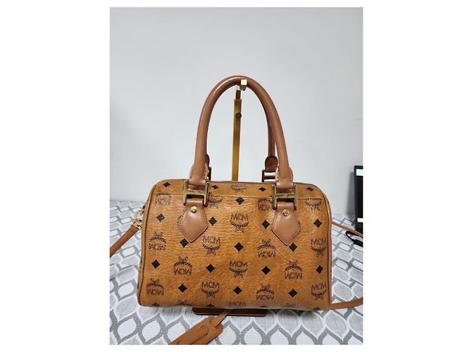 Borsa Boston in pelle Visetos MCM Cognac - vista 3