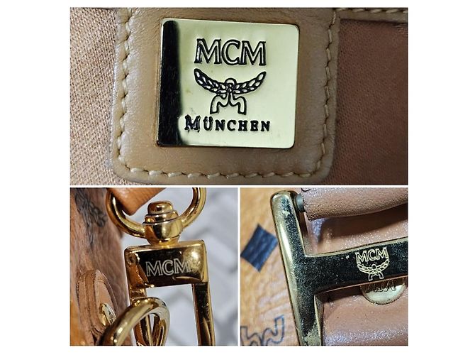 Borsa Boston in pelle Visetos MCM Cognac - vista 4