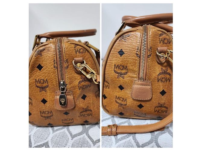 Borsa Boston in pelle Visetos MCM Cognac - vista 6