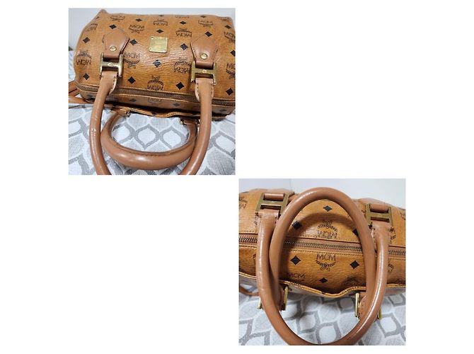 Borsa Boston in pelle Visetos MCM Cognac - vista 7