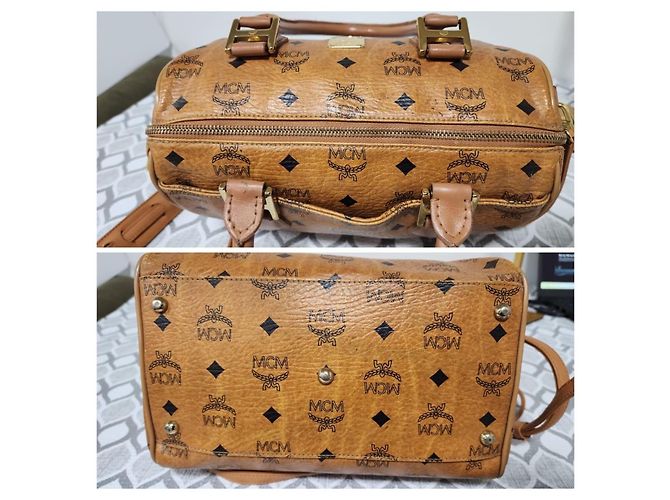 Borsa Boston in pelle Visetos MCM Cognac - vista 9