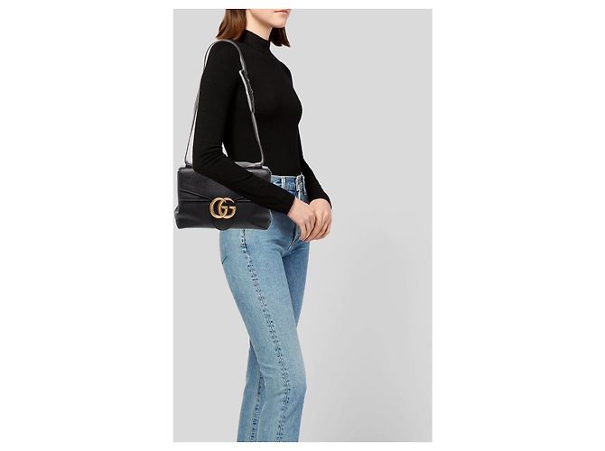 Borsa a Spalla Grande Marmont Double G Gucci Nera Nero - vista 15
