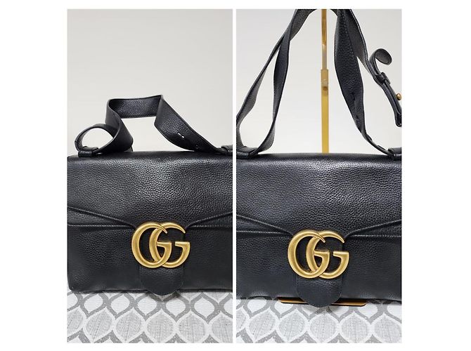 Borsa a Spalla Grande Marmont Double G Gucci Nera Nero - vista 6
