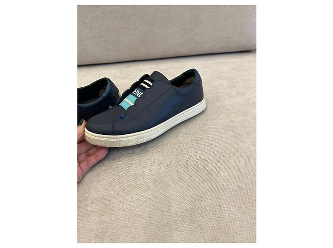 Sneakers Fendi Rockoko in pelle blu Blu navy - vista 4