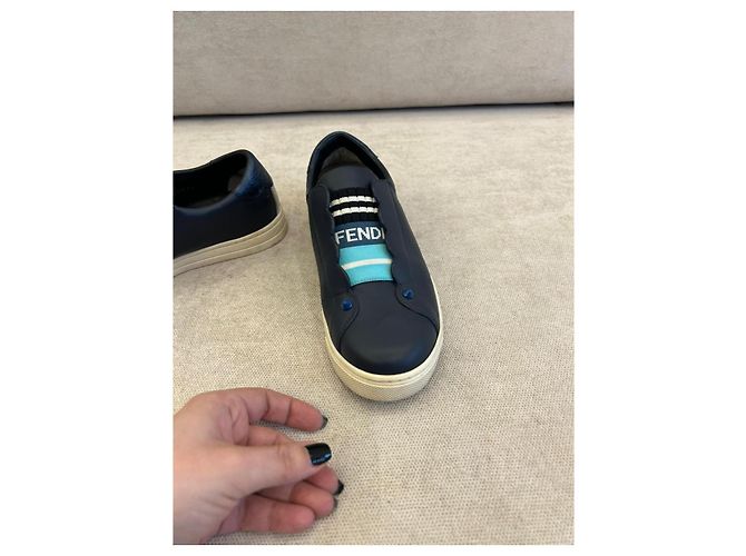Sneakers Fendi Rockoko in pelle blu Blu navy - vista 8