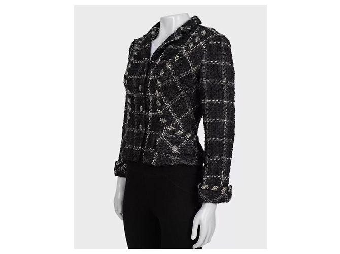 Chanel Vintage Schwarze Tweed-Fit-Jacke, Größe 38/M, Gebraucht - Ansicht 2