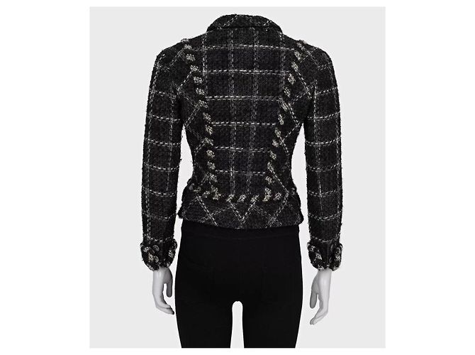 Chanel Vintage Schwarze Tweed-Fit-Jacke, Größe 38/M, Gebraucht - Ansicht 3