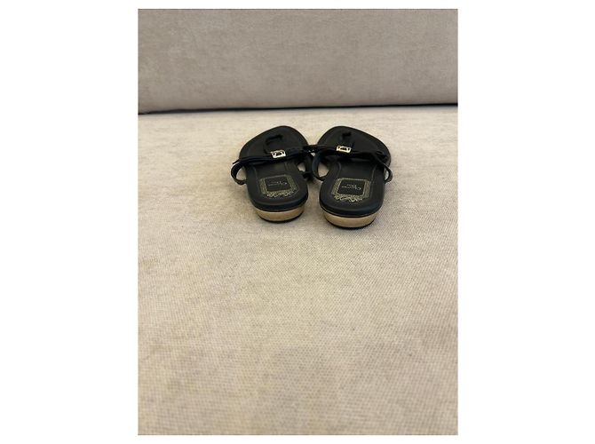 Sandali Infradito Christian Dior in Pelle Nera con Fiocco Cannage Nero - vista 2