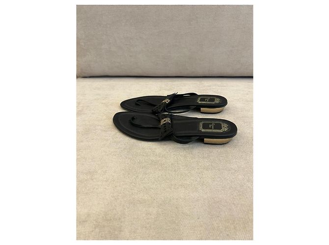 Sandali Infradito Christian Dior in Pelle Nera con Fiocco Cannage Nero - vista 4